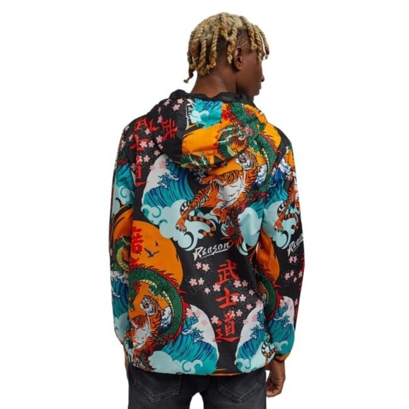 •Kanji• Japan Print Half Zip Pull Over Jacket - Picture 4 of 7